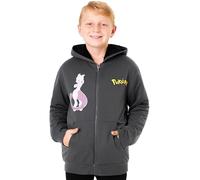 Pokemon Kapuzenpullover für Jungen 7-14 Jahre, Sherpa Fleece Hoodie mit Reißverschluss, Anime Geschenke für Kinder (9-10 Jahre, Grau Mewtwo)