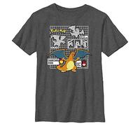 Pokemon Kids Poke Charizard Highlight Jungen-T-Shirt, kurzärmelig, Dunkelgrau meliert, L
