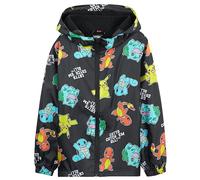 Pokémon Kinder Regenjacke - Wasserdicht, 100% Polyester, Schwarz AOP, 13-14 Jahre (M/L), Unisex, Langarm, Kapuze, 2 Taschen, Frühling, Herbst