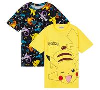 Pokemon Kinder T Shirt Jungen mit Rundhalsausschnitt 2er-Pack, Pikachu Geschenke (Schwarz/Gelb, 11-12 Jahre)