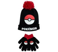 Pokemon Mütze Und Handschuhe Set Für Kinder | Wintermütze Und Handschuhe Für Jungen | Kinder Beanie Hut | Rote Einheitsgröße