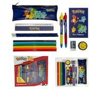 Pokémon Offizielles Schreibwaren-Set mit Stiftehalter, Notizbuch, 5 Buntstifte, 2 HB-Bleistifte, 2 Kugelschreiber, Radiergummi, Anspitzer und Lineal 15 cm - Schulset für Kinder - Geschenkidee