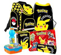 Pokemon Pikachu 7 Teile Set Tornister Ranzen Schulranzen Federmappe Federtasche Tasche Lunchbox mit Sticker-von-Kids4shop Schulrucksack