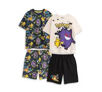 Pokémon Pikachu Gengar Charizard Jungen Mehrfarbiges 2er-Pack Kurzarm-Pyjama-Set mit kurzen Beinen | Nachtwäsche mit Grafikdruck | Cartoon-Nachtwäsche für Kinder Merch - 4-5 Jahre