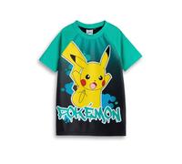 Pokémon Pikachu Jungen-Badeoberteil in Grün | Kurzarm-Grafik-T-Shirt | Klassische Cartoon-Strandbekleidung | Badebekleidung zum Überziehen mit Rundhalsausschnitt - 10-11 Jahre
