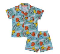 Pokémon, Pikachu, Schiggy, Bisasam, Glumanda, 100% Baumwolle, mit Knöpfen Kurzarm Schlafanzüge, Green, 6-7 Jahre: 122cm, Grün