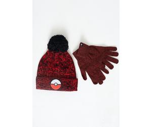 Pokémon - Pokéball Beanie + Gloves - Geschenk Set - Weinrot - Onesize - 100% Polyacryl Weinrot Onesize