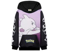 Pokemon Pullover Jungen Hoodie, Pikachu Kapuzenpullover für Mädchen, Langarm mit Kängurutasche, Geschenke für Kinder Teenager (9-10 Jahre, Schwarz/Rosa Mewtwo)