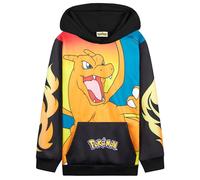 Pokemon Pullover Jungen Hoodie, Pikachu Kapuzenpullover für Mädchen, Langarm mit Kängurutasche, Geschenke für Kinder Teenager (11-12 Jahre, Schwarz/Orange Charizard)