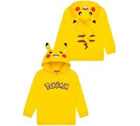 Pokémon Pullover Kinder, Pikachu Hoodie Jungen mit 3D-Ohren, Baumwolle Kapuzenpullover für Jungen, Pokemon Pullover Kinder, Gelb 134