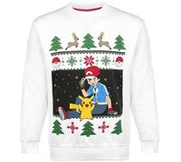 Pokemon Pullover -L- Christmas Ash & Pikachu, weis