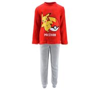 Pokémon Pyjama für Jungen, T-Shirt und lange Hose, Pikachu, 2-teiliger Schlafanzug aus weichem Samt, Geschenk für Kinder, Größen 6 bis 12 Jahre, rot, 12 Jahre