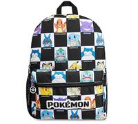Pokemon Rucksack Kinder, Schulranzen mit Netztasche & Gepolsterten Riemen - Geschenke für Jungs (Schwarz/Weiß)