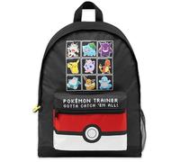 Pokemon Rucksack Kinder Teenager Lässig Schulranzen Pikachu Pokeball Kinderrucksack für Schule Sport Kita Reise Freizeit Anime Geschenk (Schwarz/Rot)