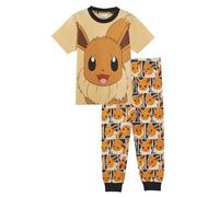 Pokemon Schlafanzug für Kinder, Teenager, Jungen, Mädchen, kurzärmelig, T-Shirt mit durchgehender Hose, Eevee, 13-14 Years