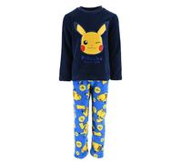Pokemon Schlafanzug Jungen, 2-Teiliges Set aus T-Shirt und Langer Hose, Pikachu Design Weicher Fleece-Pyjama, Größe 4 Jahre | Blau