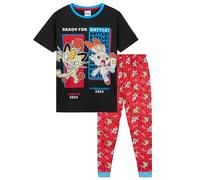 Pokemon Schlafanzug Jungen Pyjama Kinder 4-14 Jahre Sommer Winter Nachtwäsche Oberteil Kurz Pyjamahose Lang (Schwarz/Rot, 7-8 Jahre)
