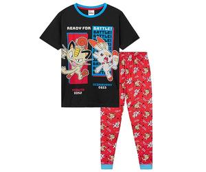 Pokemon Schlafanzug Jungen Pyjama Kinder 4-14 Jahre Sommer Winter Nachtwäsche Oberteil Kurz Pyjamahose Lang (Schwarz/Rot, 7-8 Jahre)