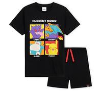 Pokemon Schlafanzug Jungen, Sommer Pyjama Set mit T-Shirt und Schlafhose Shorts (Schwarz, 4-5 Jahre)
