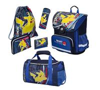 Pokémon Schulranzen Set mit großer Sporttasche für die 1. bis 4. Klasse - Ergonomisch, Kompakt, 990 Gr. Leicht, 18L Volumen, wasserdichter Boden - Schultasche mit Pikachu Motiv - Einschulungs-Set