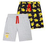 Pokemon Shorts Jungen, Kurze Hosen Jungen 2er Pack, Kinder Hosen Jungs, Kurze Jogginghose Jungen und Teenager, Pokemon Fanartikel, 104-164 (11-12 Jahre, Schwarz/Grau)