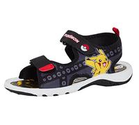 Pokemon Sport-Sandalen für Jungen, Kinder, Pikachu, Poke-Ball, offene Zehen, einfach zu befestigen, Sommerschuhe, Schwarz , 31 EU