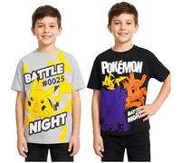 Pokemon T-Shirt Jungen 5-14 Jahre, 2er Pack, Weich Kurzarm Baumwolle Shirt, Lässig Sommer Kinder Top, Anime Geschenke für Kinder (9-10 Jahre, Schwarz/Grau Pokemon 2 Pck)