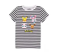 Pokemon T-Shirt Mädchen gestreiftes Pikachu Eevee Sylveon Charakter Top 11-12 Jahre Weiãÿ