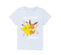 Pokemon T-Shirt Mädchen Kinder Pikachu Eevee Freunde Spiel Blaue Top 7-8 Jahre