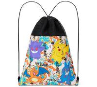 Pokemon Turnbeutel Jungen Pikachu Rucksack Kordelzug Schwimmtasche Kinder Gym Bag Sportbeutel für Schule Reisen (Schwarz/Mehrfarbig)