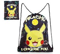 Pokemon Turnbeutel Kinder, Schwarz Beutel Rucksack mit Pikachu, Leuchtet im Dunkeln Rucksack Beutel, Gym, Festival und Schwimmen Turnsack mit Kordelzug, Schuhbeutel Sport Gross