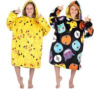 Pokemon - Übergroßer Kapuzenpullover, wendbar, Decke für Kinder, superweich, doppelseitig, Pikachu-Fleece-Hoodie, Geschenk für Jungen, Einheitsgröße, Schwarz/Gelb