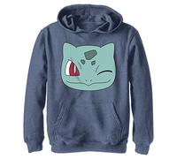 Pokemon Unisex-Kinder Bulbasaur Face Kapuzenpullover, Marineblau meliert, XL