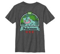 Pokemon Unisex-Kinder Green Bulbasaur T-Shirt für Jungen, Dunkelgrau meliert, L