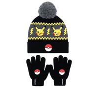 Pokemon - Warme & gemütliche Winter-Beaniemütze & Handschuhe Set für Jungen - Pikachu Design - Perfekt für Jungen 6-12 Jahre, gelb, Einheitsgröße