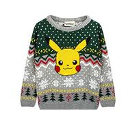 Pokémon Weihnachtspullover Pikachu Gestrickter festlicher Pullover für Kinder, Grau, 11-12 Jahre