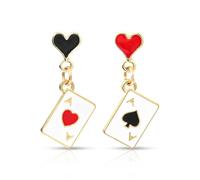 Poker Karten Herzen Pik Asse Ohrringe, Asymmetrisch Frauen Earrings Herzkönigin-Ohrhänger Lange Pokerchip-Ohrringe mit Uhr Spielkarten Ohrhänger für Frauen Karnevalsthema-Accessoires