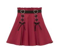 Pokn Jirai Kei Lolita Fashion Y2K Cutecore Kawaii Mini Short Goth Hohe Taille Rüschen A-Linie Rock, Rot/Ausflug, einfarbig (Getaway Solids), M