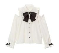 Pokn Jirai Kei Lolita Mode Cutecore Kleidung Kawaii Kleidung Bluse Goth Shirt Frauen Spitze Mesh Sheer Langarm Bluse, Weiss/opulenter Garten, S