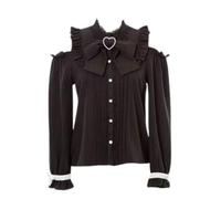 Pokn Jirai Kei Lolita Mode Cutecore Kleidung Kawaii Kleidung Bluse Goth Shirt Frauen Spitze Mesh Sheer Langarm Bluse, Schwarz, L