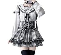 Pokn Lolita Shirts Jirai Kei Mode Kawaii Kleidung Cutecore Shirts Frauen Spitze Mesh Sheer Langarm Bluse Gothic, Weiss/opulenter Garten, Groß