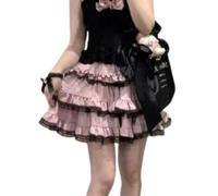 Pokn Y2K Lolita Fashion Cake Skirt - Kurzer Minirock mit Schleife, Pink, Mittel