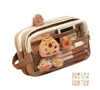 Pokronc Aesthetic Clear Pencil Case, Capybara Large Capacity Pencil Pouch, Cute Workplace Stationery Makeup Bag, Multi-Layers Pen Bag Includes Stickers for Teen Boys Girls