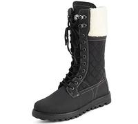 Polar Damen Kunstpelz Warm Thermal Wasserdicht Draussen Gehen Schnee Winter Gummisohle Wadenstiefel - Schwarz/Beige Lammfell - UK10/EU43 - YC0600