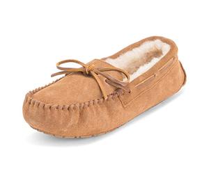 Polar Damen Mokassins Real Wildleder Australian Sheepskin Pelz Halbschuhe Hausschuhe - Tan - TAN42 AYC0225
