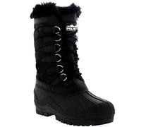 Polar Damen Nylon Kaltes Wetter Im Freien Schnee Ente Winter Regen Pelz Cuff Lace Stiefel - Schwarz - BLK37 AYC0132