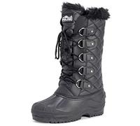 Polar Damen Tall Gesteppt Pelz Gefüttert Schnee Taktisch Berg Wasserdicht Knie hoch Gehen Stiefel - Schwarz Leder - UK7/EU40 - YC0361