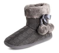 Polar Frauen Gedächtnisschaum Pom Pom Winter Kunstpelz Luxus Plüsch Gemütliche Gummisohle Innen Draussen Hausschuhe - Grau Knitetd - UK8/EU41 - YC0715