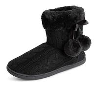 Polar Frauen Gedächtnisschaum Pom Pom Winter Kunstpelz Luxus Plüsch Gemütliche Gummisohle Innen Draussen Hausschuhe - Schwarz Gestrickt - UK7/EU40 - YC0714