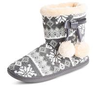 Polar Frauen Gedächtnisschaum Pom Pom Winter Kunstpelz Luxus Plüsch Gemütliche Gummisohle Innen Draussen Hausschuhe - Grau/Weiß - UK7/EU40 - YC0712